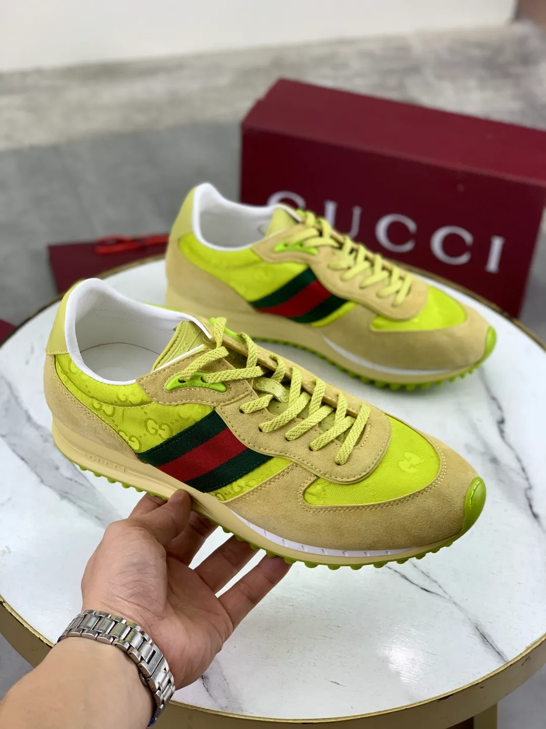 Men's shoes 💰P640 New Gucci Gucci Top version Latest catwalk style Re-Motion series Thick-soled casual sports shoes Original purchase and development ▪️Fabric: Original custom imported first-layer cowhide ▪️Sole: Original molded TPU material ▪️Sole thickness: 3.5CM ▪️Size: Men 39-45 Color: 8️⃣ colors available, boutique packaging